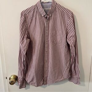 Ben Sherman Button Down Long Sleeve Vertical Stripe Shirt Size Small Burgundy